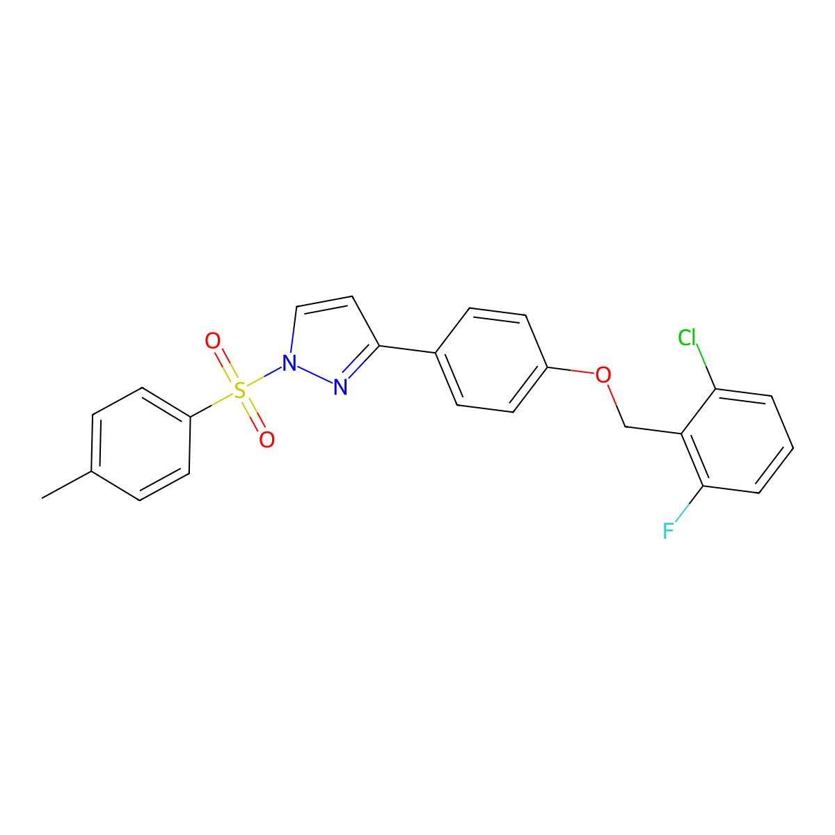 3-{4-[(2-chloro-6-fluorobenzyl)oxy]phenyl}-1-[(4-methylphenyl)sulfonyl]-1H-pyrazole molecular structure, CAS 477710-94-4