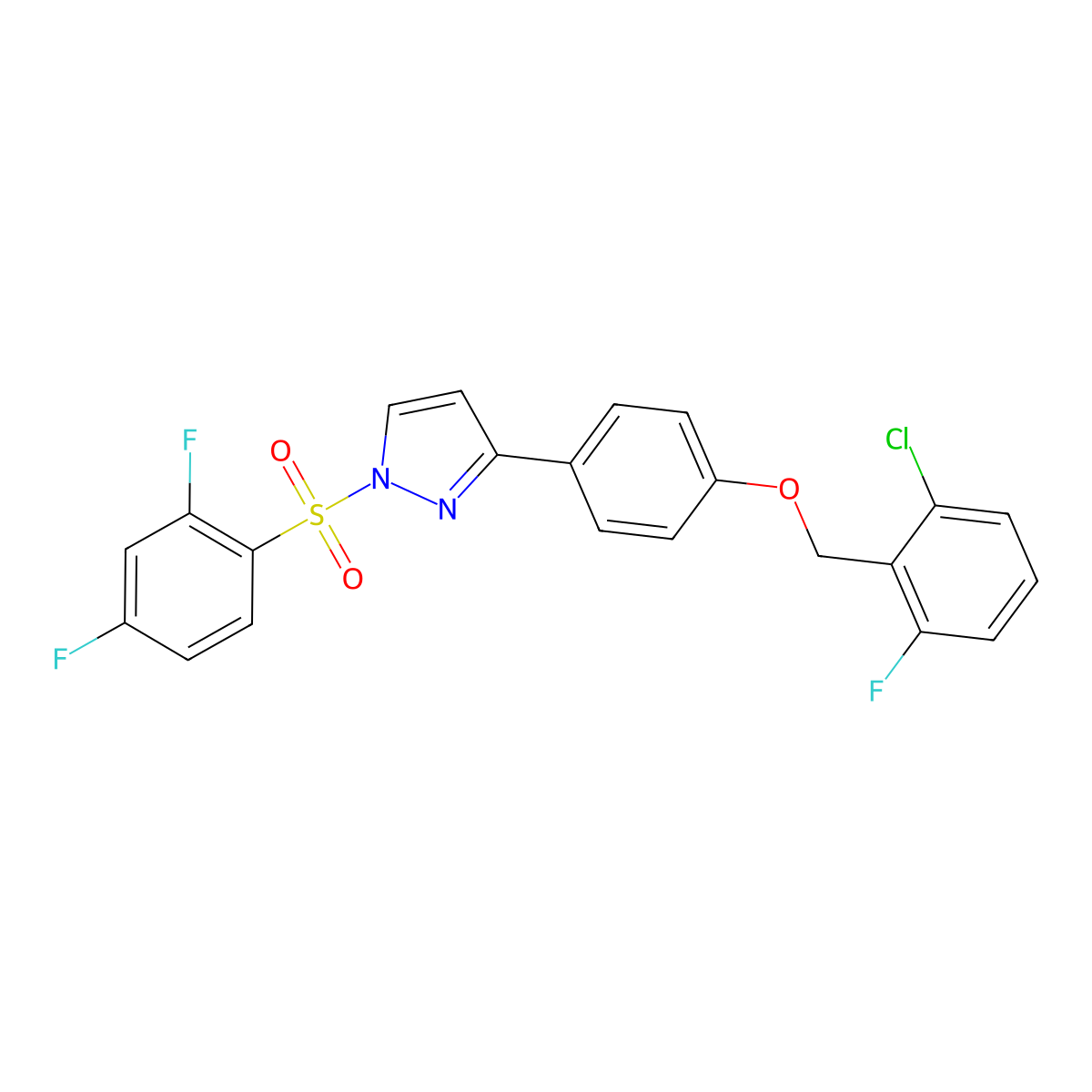 3-{4-[(2-chloro-6-fluorobenzyl)oxy]phenyl}-1-[(2,4-difluorophenyl)sulfonyl]-1H-pyrazole molecular structure, CAS 477710-96-6