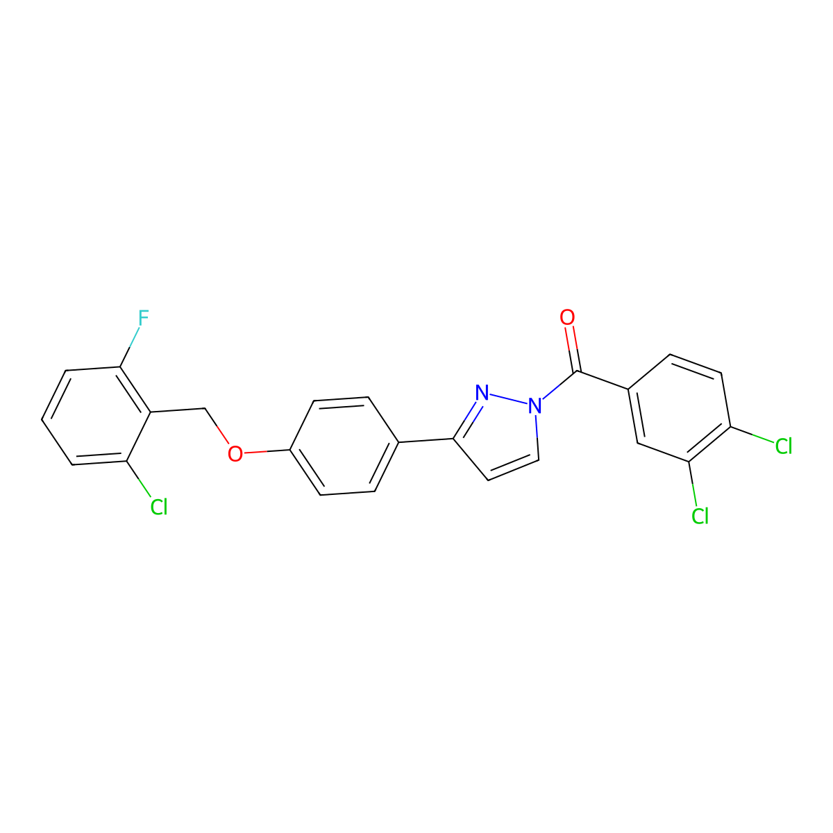 (3-{4-[(2-chloro-6-fluorobenzyl)oxy]phenyl}-1H-pyrazol-1-yl)(3,4-dichlorophenyl)methanone molecular structure, CAS 477710-99-9