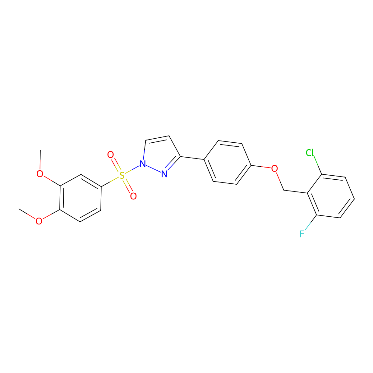 3-{4-[(2-chloro-6-fluorobenzyl)oxy]phenyl}-1-[(3,4-dimethoxyphenyl)sulfonyl]-1H-pyrazole molecular structure, CAS 477711-00-5