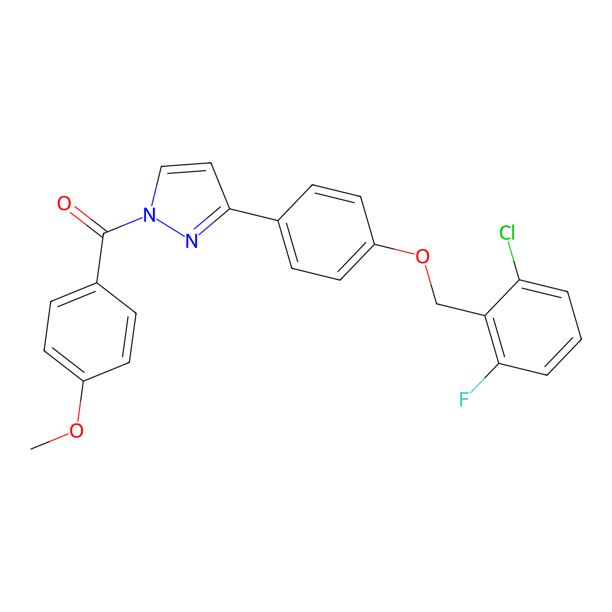 (3-{4-[(2-chloro-6-fluorobenzyl)oxy]phenyl}-1H-pyrazol-1-yl)(4-methoxyphenyl)methanone molecular structure, CAS 477711-01-6