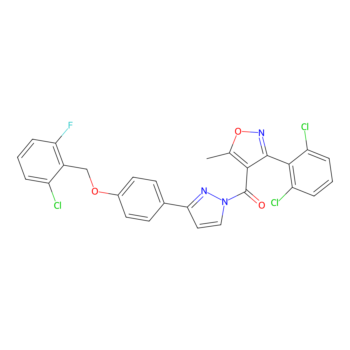 (3-{4-[(2-chloro-6-fluorobenzyl)oxy]phenyl}-1H-pyrazol-1-yl)[3-(2,6-dichlorophenyl)-5-methyl-4-isoxazolyl]methanone molecular structure, CAS 477711-12-9