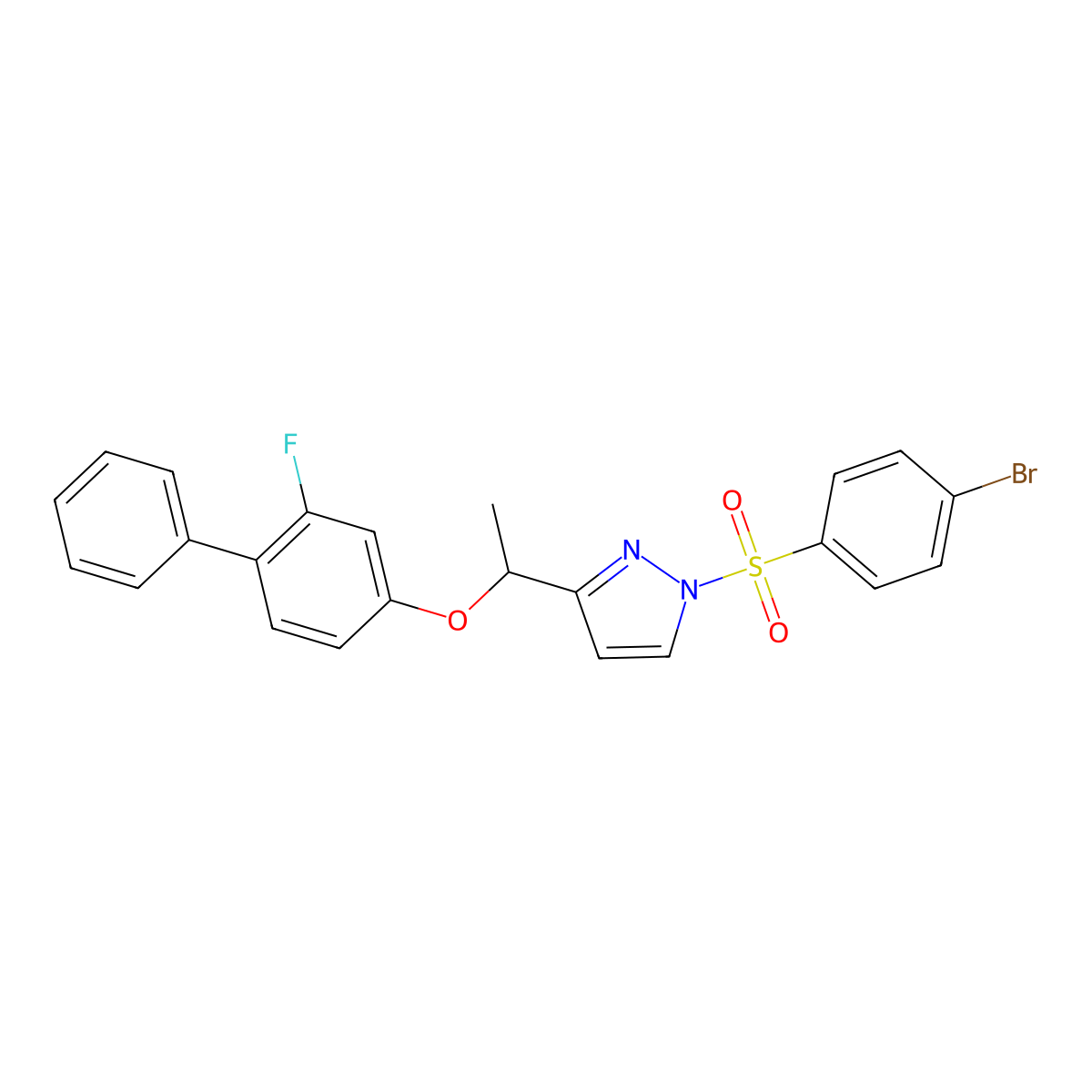 1-[(4-bromophenyl)sulfonyl]-3-{1-[(2-fluoro[1,1'-biphenyl]-4-yl)oxy]ethyl}-1H-pyrazole molecular structure, CAS 477711-14-1
