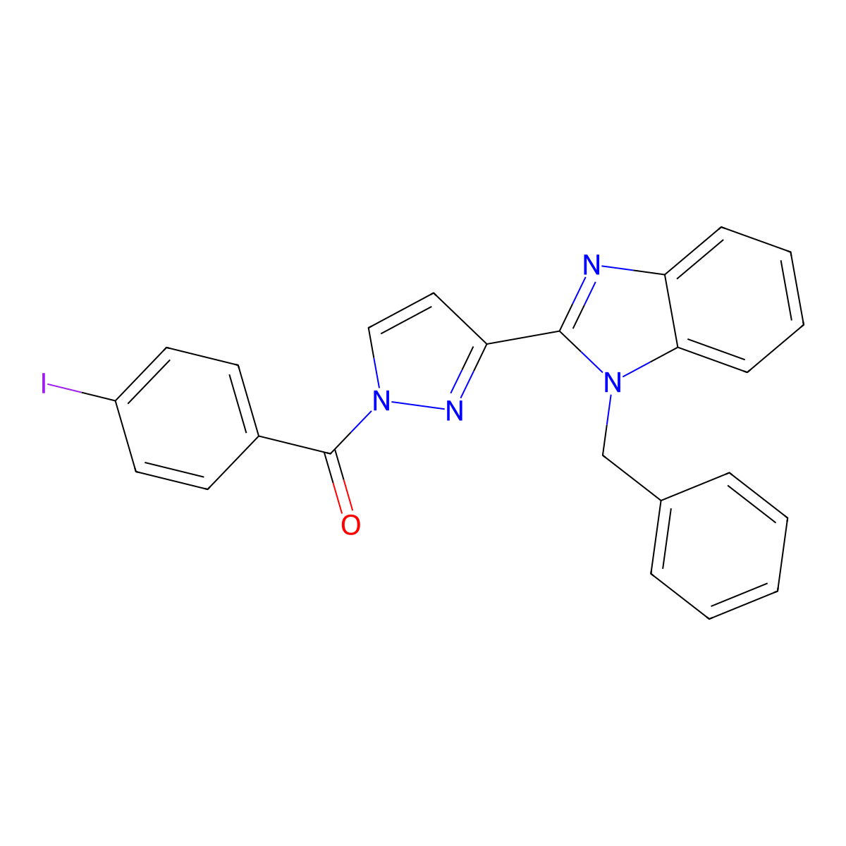 [3-(1-benzyl-1H-1,3-benzimidazol-2-yl)-1H-pyrazol-1-yl](4-iodophenyl)methanone molecular structure, CAS 477711-17-4