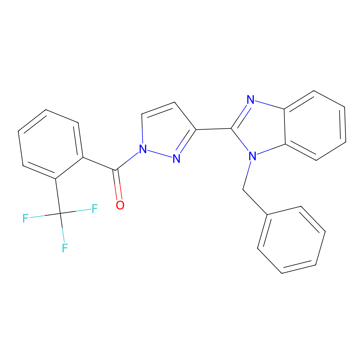 [3-(1-benzyl-1H-1,3-benzimidazol-2-yl)-1H-pyrazol-1-yl][2-(trifluoromethyl)phenyl]methanone molecular structure, CAS 477711-19-6