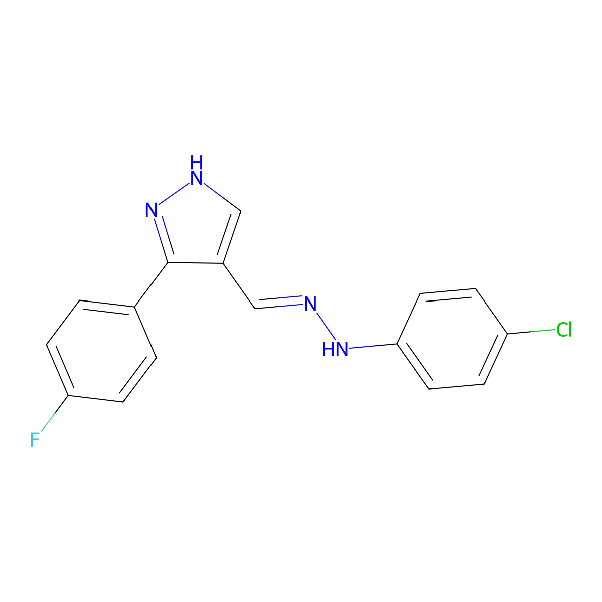 3-(4-fluorophenyl)-1H-pyrazole-4-carbaldehyde N-(4-chlorophenyl)hydrazone molecular structure, CAS 477711-38-9