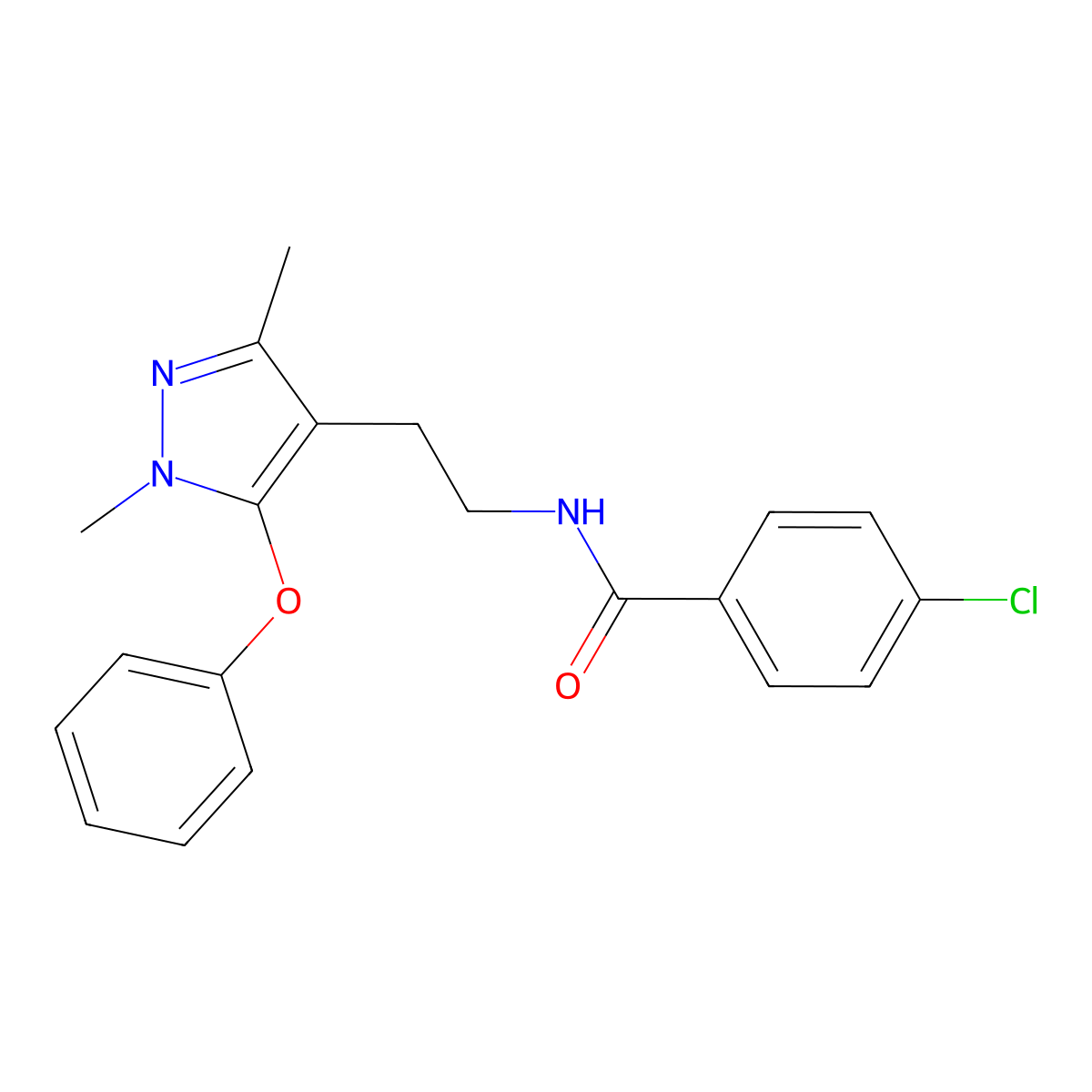 4-chloro-N-[2-(1,3-dimethyl-5-phenoxy-1H-pyrazol-4-yl)ethyl]benzenecarboxamide molecular structure, CAS 477711-45-8