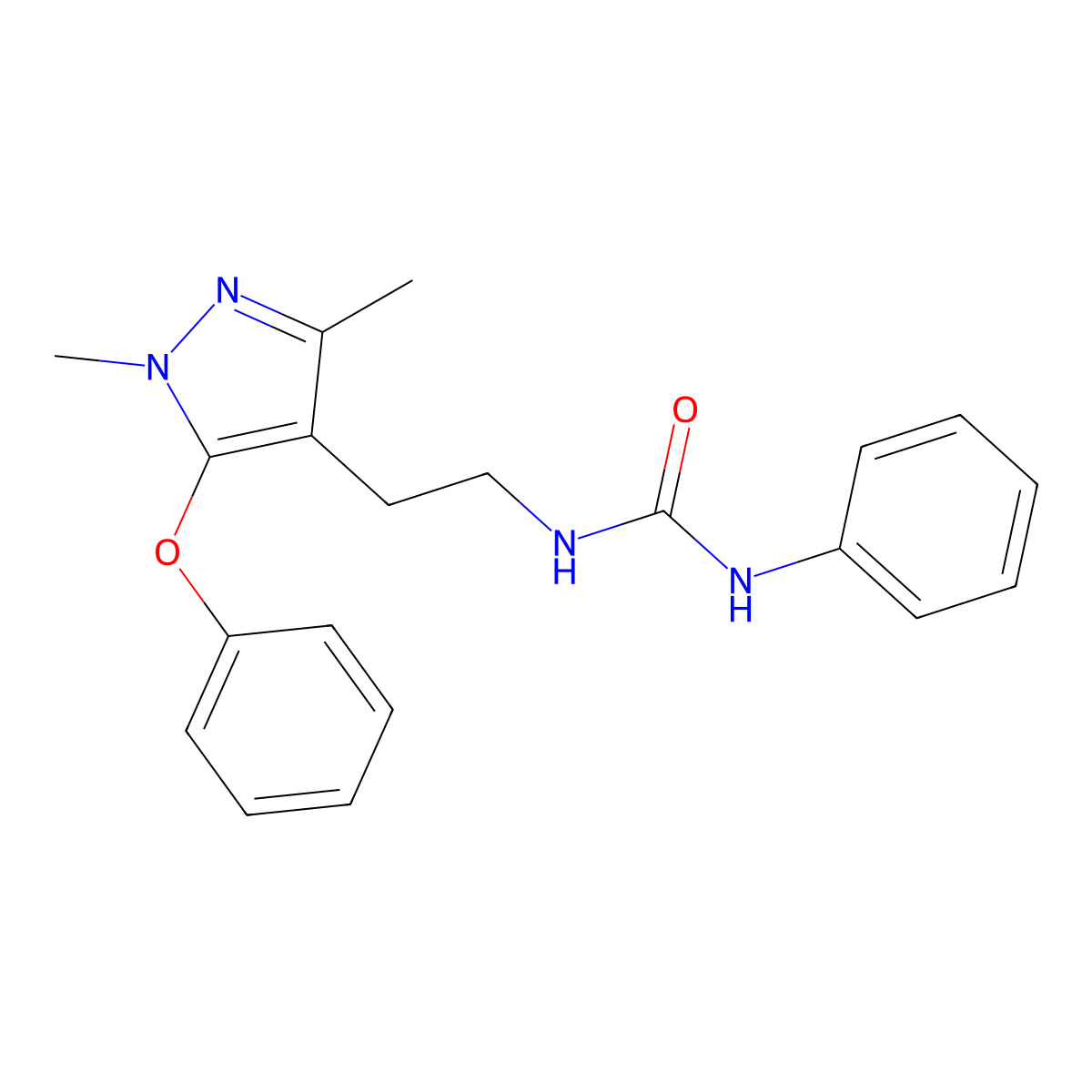 N-[2-(1,3-dimethyl-5-phenoxy-1H-pyrazol-4-yl)ethyl]-N'-phenylurea molecular structure, CAS 477711-47-0