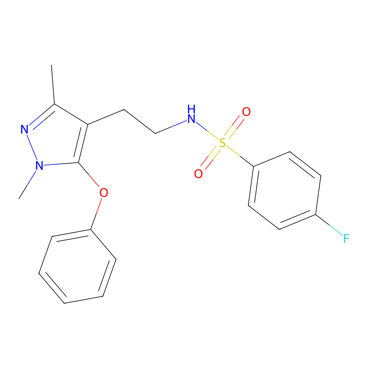 N-[2-(1,3-dimethyl-5-phenoxy-1H-pyrazol-4-yl)ethyl]-4-fluorobenzenesulfonamide molecular structure, CAS 477711-51-6