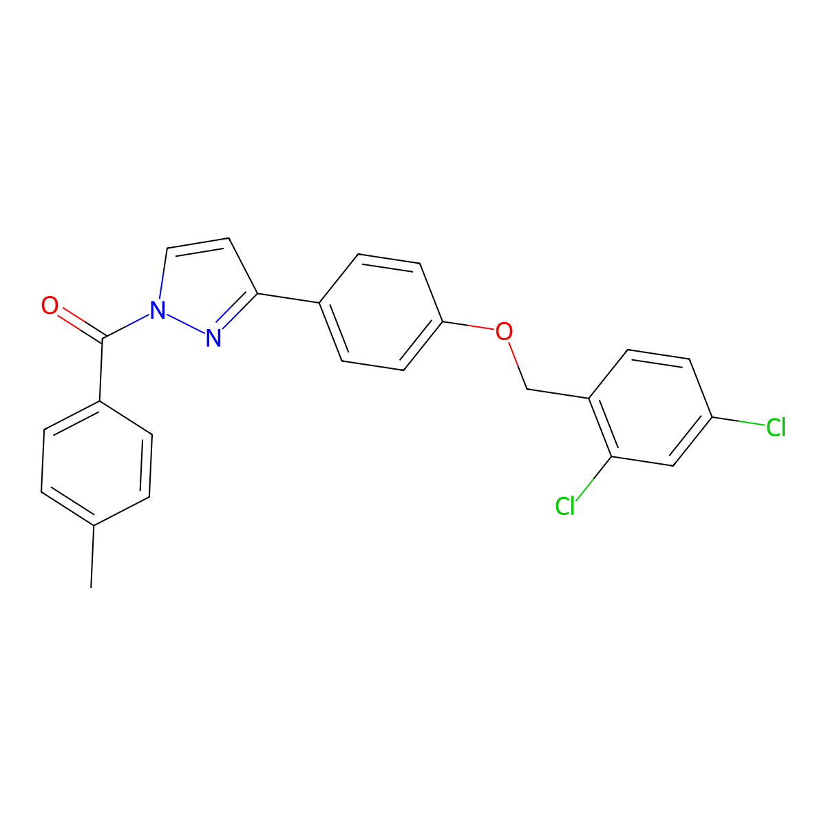 [3-[4-[(2,4-Dichlorophenyl)methoxy]phenyl]pyrazol-1-yl]-(4-methylphenyl)methanone molecular structure, CAS 477711-54-9