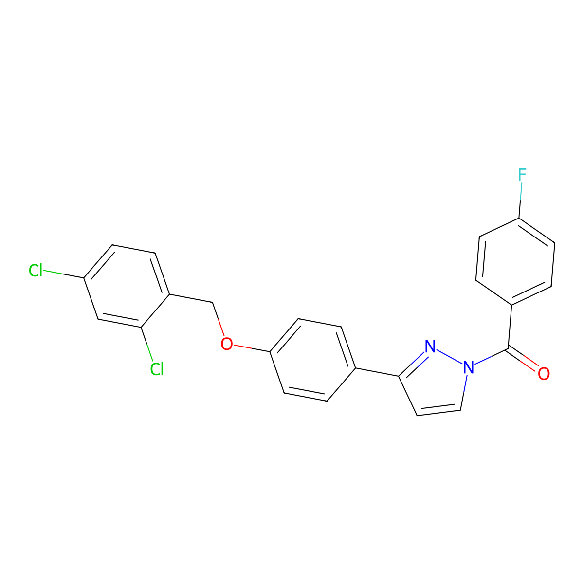 [3-[4-[(2,4-Dichlorophenyl)methoxy]phenyl]pyrazol-1-yl]-(4-fluorophenyl)methanone molecular structure, CAS 477711-57-2