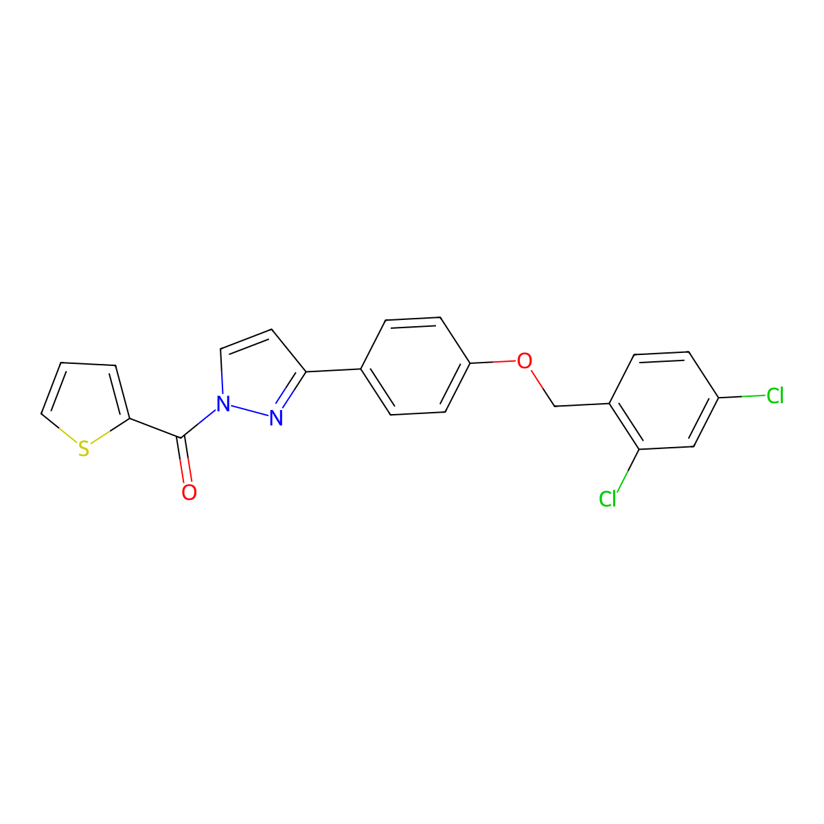 (3-{4-[(2,4-dichlorobenzyl)oxy]phenyl}-1H-pyrazol-1-yl)(2-thienyl)methanone molecular structure, CAS 477711-58-3