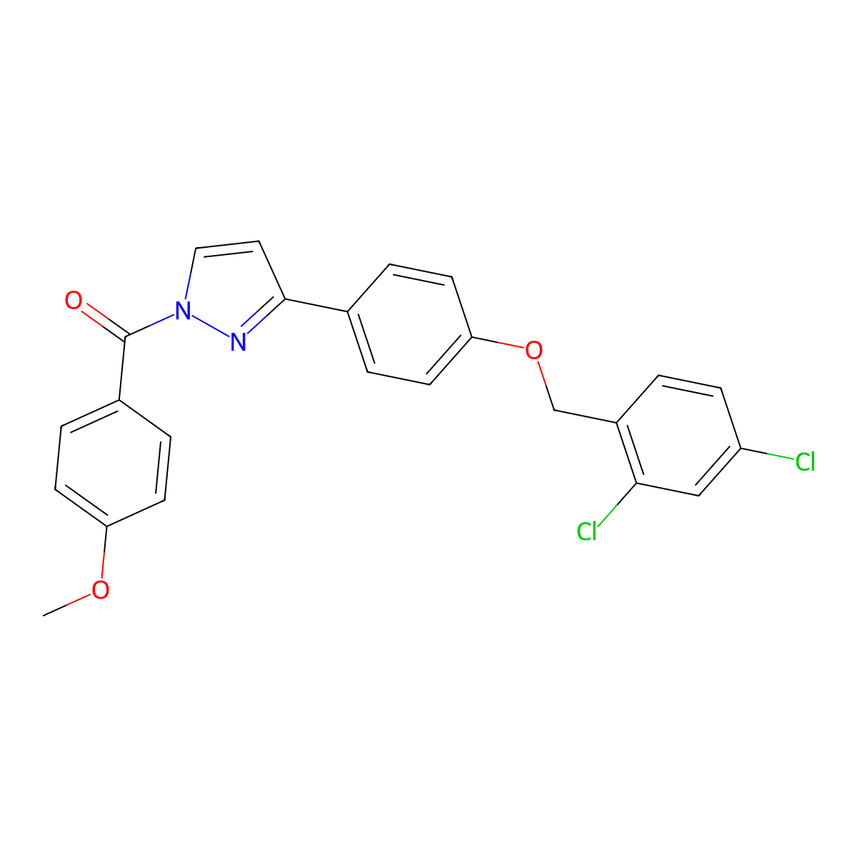 [3-[4-[(2,4-Dichlorophenyl)methoxy]phenyl]pyrazol-1-yl]-(4-methoxyphenyl)methanone molecular structure, CAS 477711-60-7