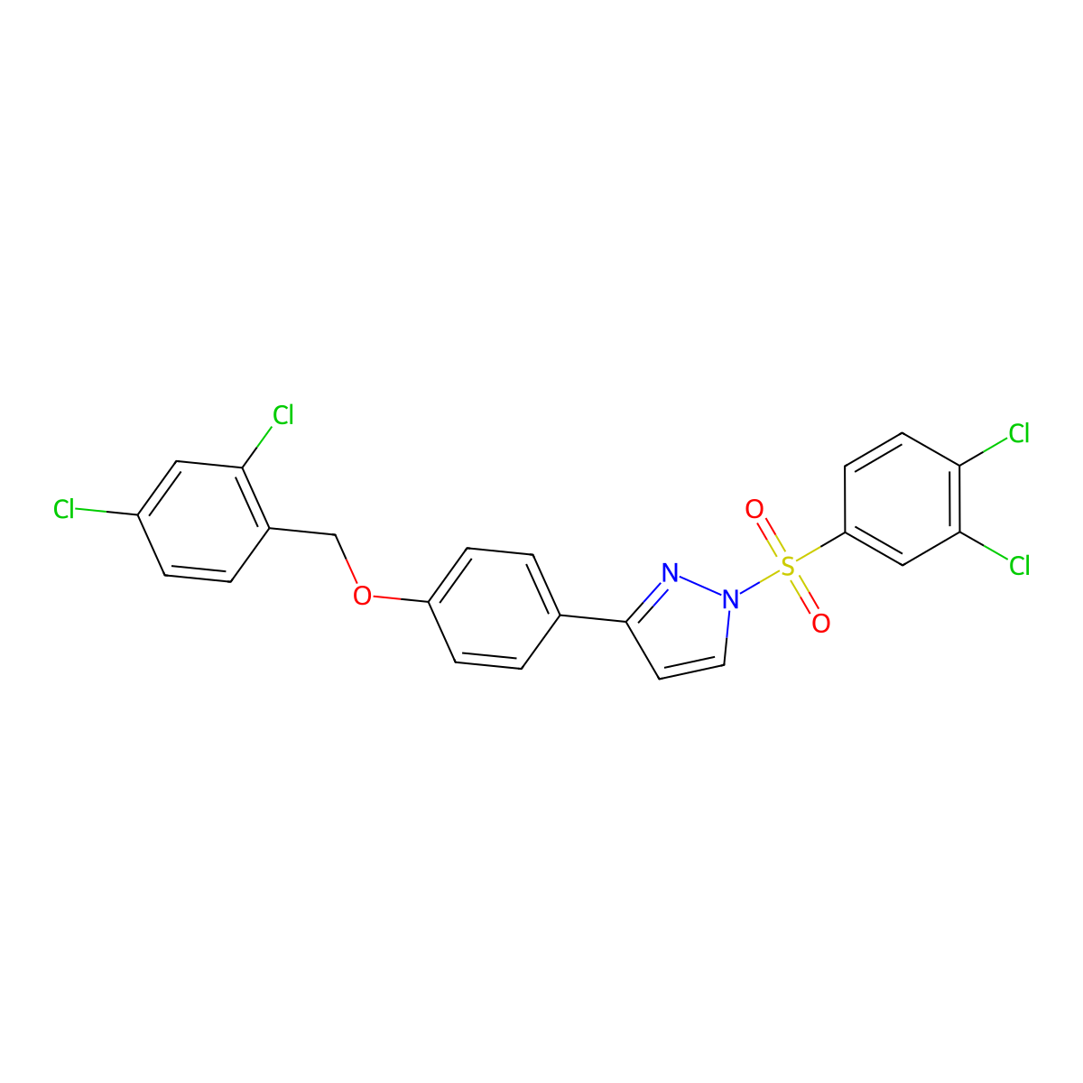 3-{4-[(2,4-dichlorobenzyl)oxy]phenyl}-1-[(3,4-dichlorophenyl)sulfonyl]-1H-pyrazole molecular structure, CAS 477711-62-9