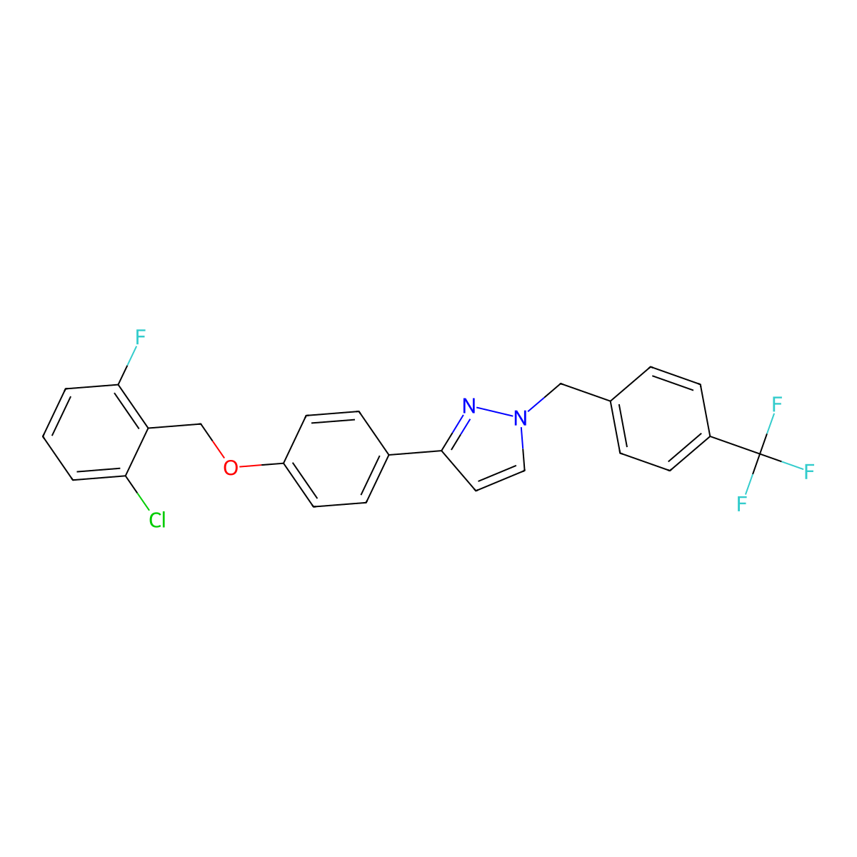 3-{4-[(2-chloro-6-fluorobenzyl)oxy]phenyl}-1-[4-(trifluoromethyl)benzyl]-1H-pyrazole molecular structure, CAS 477711-64-1