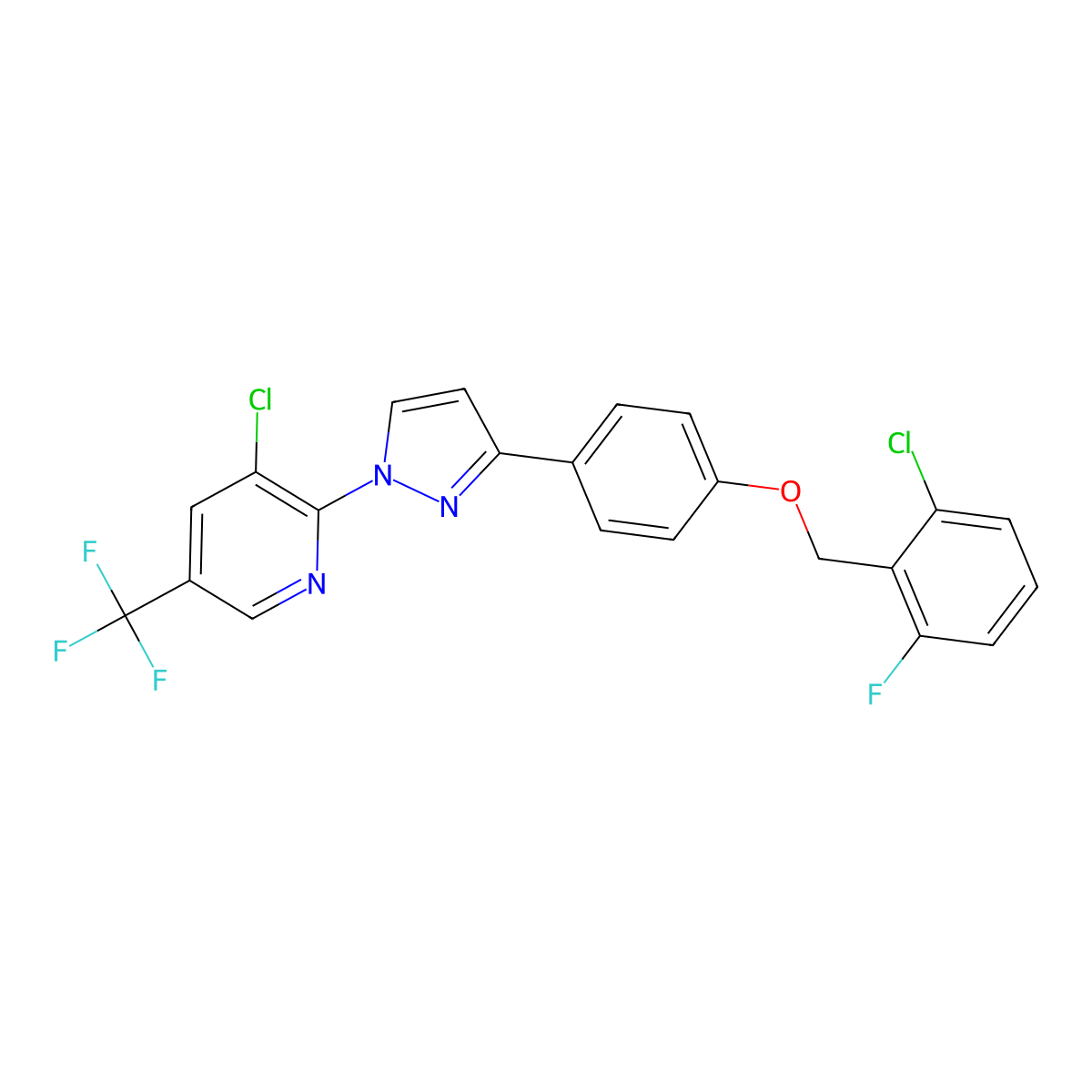 3-chloro-2-(3-{4-[(2-chloro-6-fluorobenzyl)oxy]phenyl}-1H-pyrazol-1-yl)-5-(trifluoromethyl)pyridine molecular structure, CAS 477711-65-2
