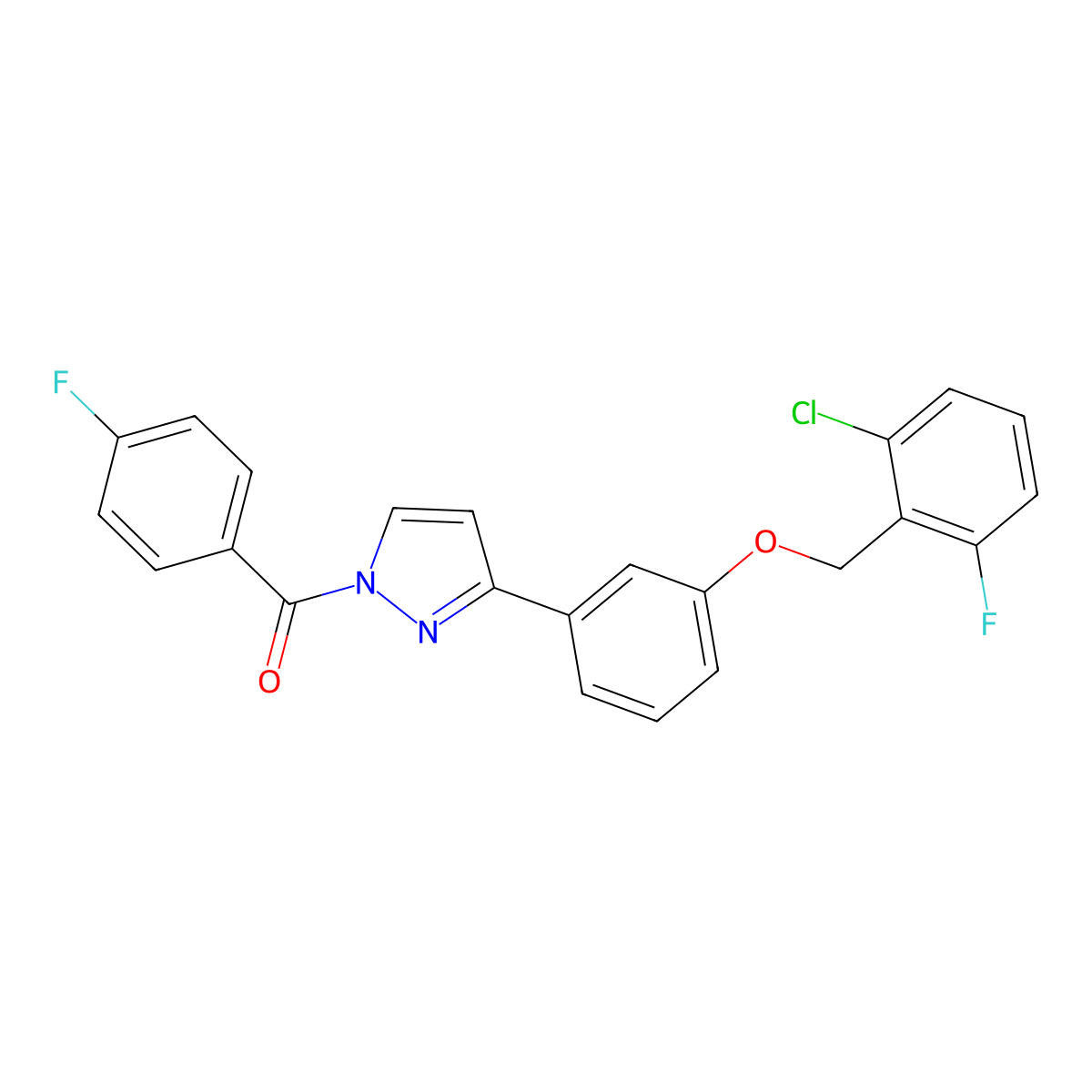 (3-{3-[(2-chloro-6-fluorobenzyl)oxy]phenyl}-1H-pyrazol-1-yl)(4-fluorophenyl)methanone molecular structure, CAS 477711-66-3