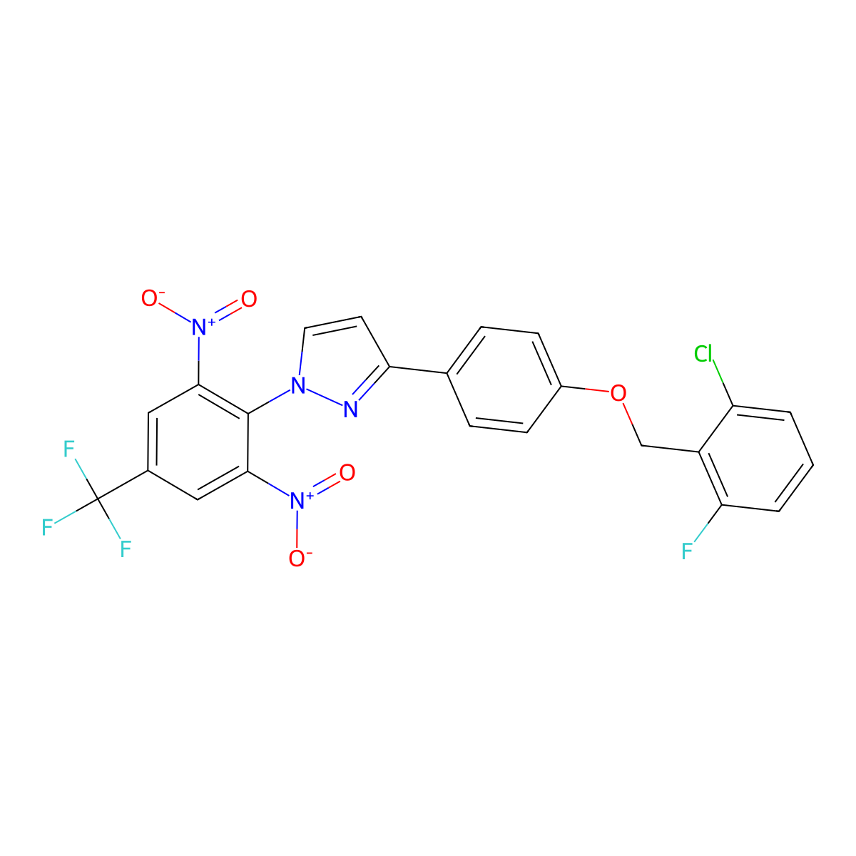 3-{4-[(2-chloro-6-fluorobenzyl)oxy]phenyl}-1-[2,6-dinitro-4-(trifluoromethyl)phenyl]-1H-pyrazole molecular structure, CAS 477711-67-4