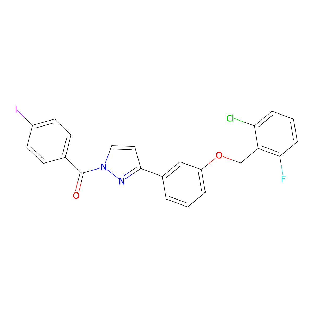 (3-{3-[(2-chloro-6-fluorobenzyl)oxy]phenyl}-1H-pyrazol-1-yl)(4-iodophenyl)methanone molecular structure, CAS 477711-68-5