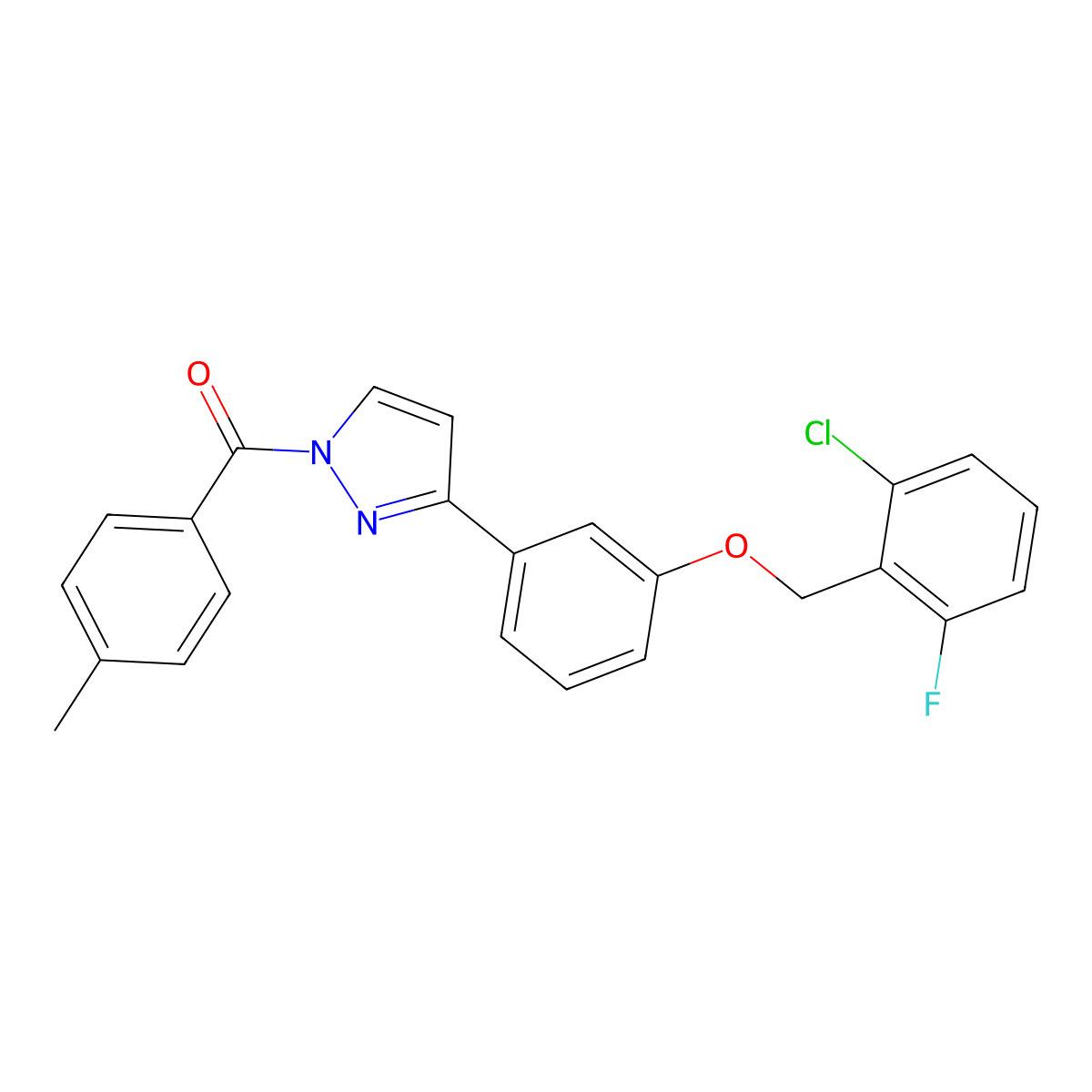 (3-{3-[(2-chloro-6-fluorobenzyl)oxy]phenyl}-1H-pyrazol-1-yl)(4-methylphenyl)methanone molecular structure, CAS 477711-69-6