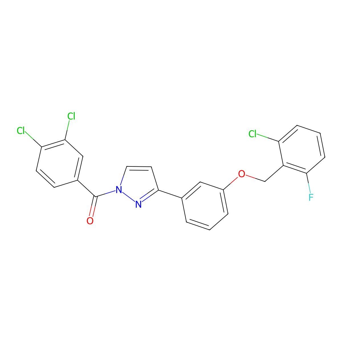 (3-{3-[(2-chloro-6-fluorobenzyl)oxy]phenyl}-1H-pyrazol-1-yl)(3,4-dichlorophenyl)methanone molecular structure, CAS 477711-70-9