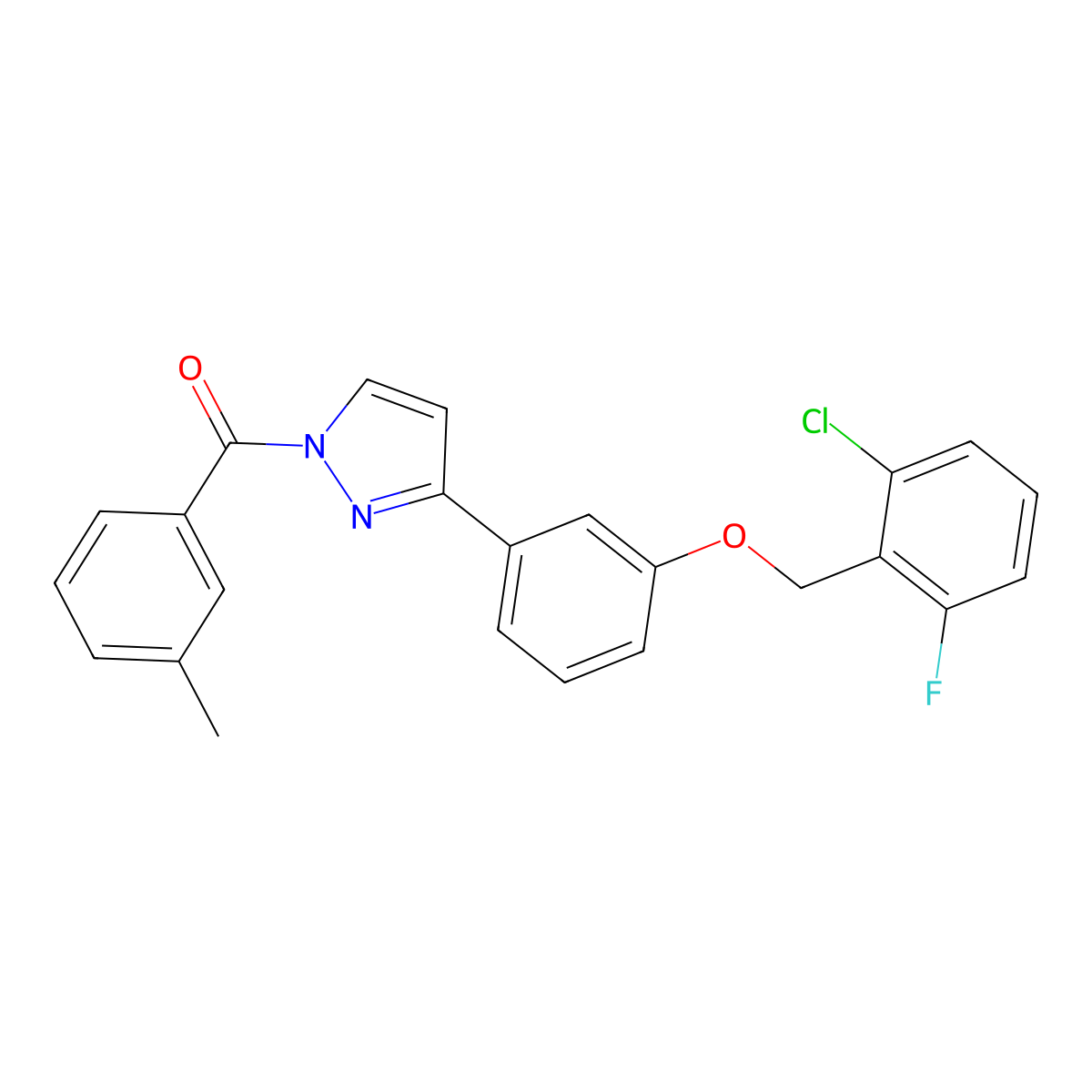 (3-{3-[(2-chloro-6-fluorobenzyl)oxy]phenyl}-1H-pyrazol-1-yl)(3-methylphenyl)methanone molecular structure, CAS 477711-71-0