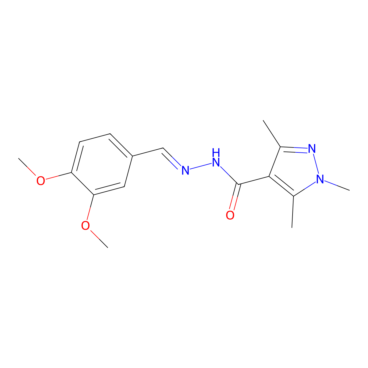 N'-[(1E)-(3,4-dimethoxyphenyl)methylidene]-1,3,5-trimethyl-1H-pyrazole-4-carbohydrazide molecular structure, CAS 477711-79-8