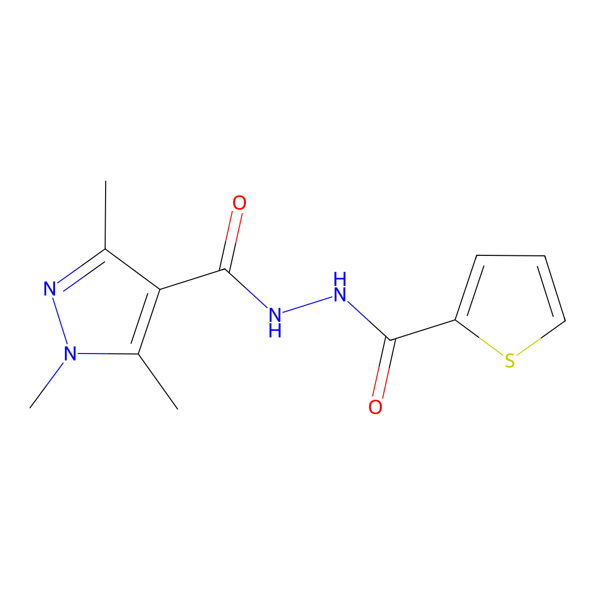 N'-[(1,3,5-trimethyl-1H-pyrazol-4-yl)carbonyl]-2-thiophenecarbohydrazide molecular structure, CAS 477711-81-2