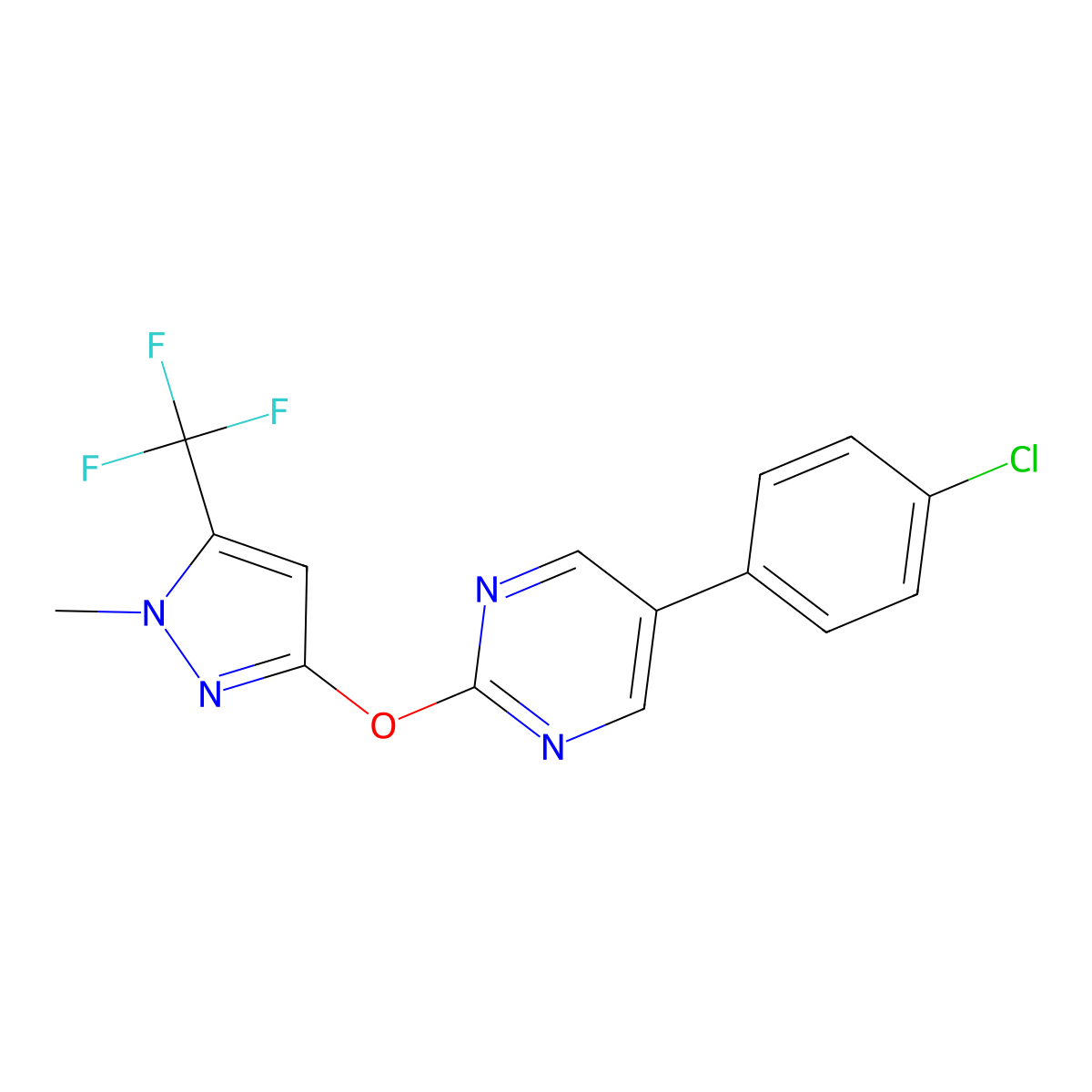 5-(4-chlorophenyl)-2-{[1-methyl-5-(trifluoromethyl)-1H-pyrazol-3-yl]oxy}pyrimidine molecular structure, CAS 477711-83-4
