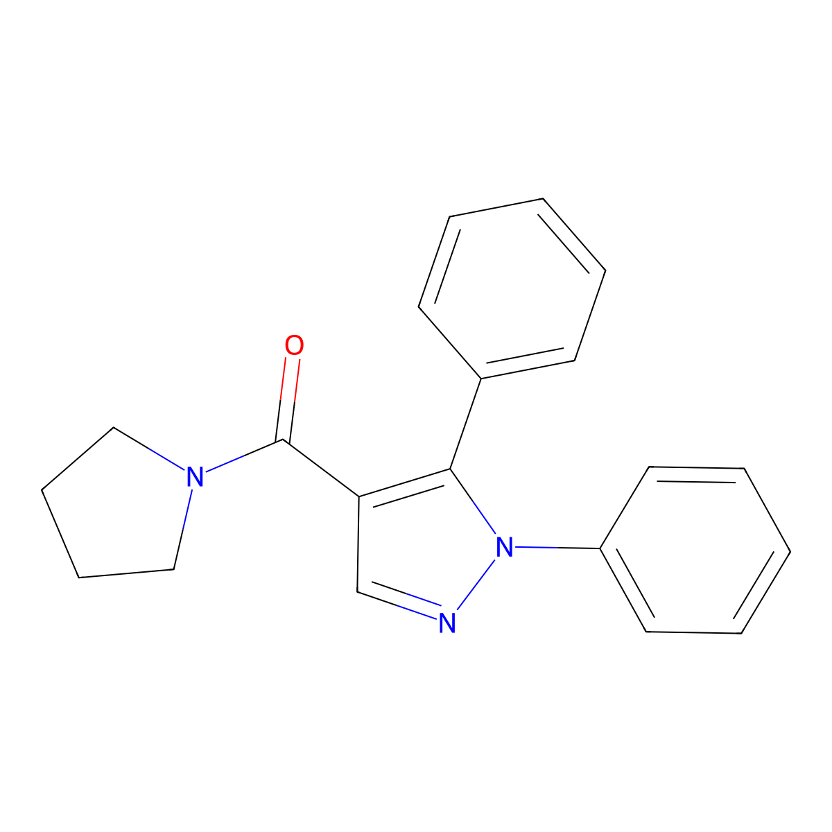 (1,5-Diphenylpyrazol-4-yl)-pyrrolidin-1-ylmethanone molecular structure, CAS 477711-85-6