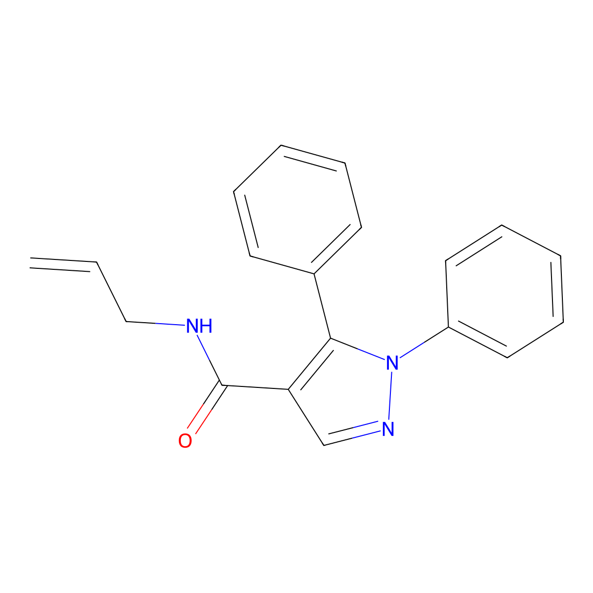 N-allyl-1,5-diphenyl-1H-pyrazole-4-carboxamide molecular structure, CAS 477711-87-8