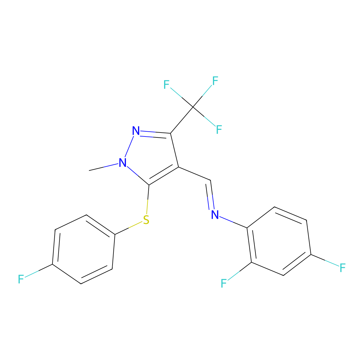 N-(2,4-difluorophenyl)-N-{(E)-[5-[(4-fluorophenyl)sulfanyl]-1-methyl-3-(trifluoromethyl)-1H-pyrazol-4-yl]methylidene}amine molecular structure, CAS 477711-92-5