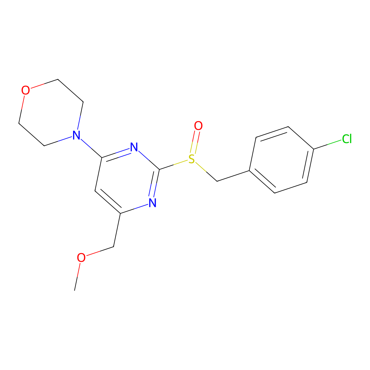 4-[2-[(4-Chlorobenzyl)sulfinyl]-6-(methoxymethyl)-4-pyrimidinyl]morpholine molecular structure, CAS 477711-95-8