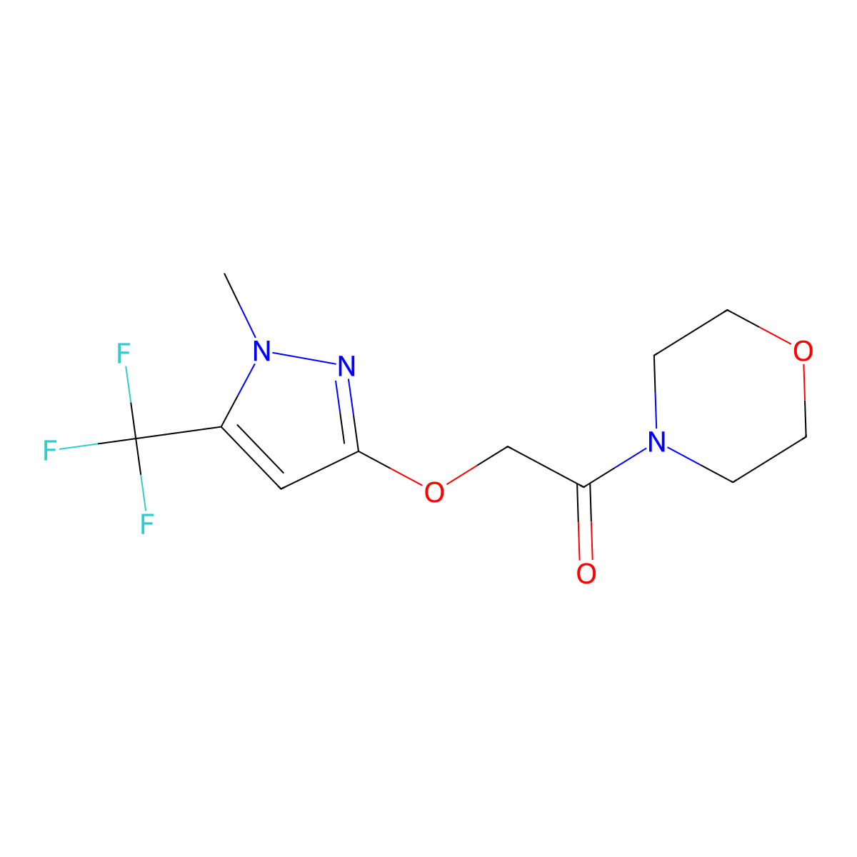 2-{[1-methyl-5-(trifluoromethyl)-1H-pyrazol-3-yl]oxy}-1-morpholino-1-ethanone molecular structure, CAS 477711-97-0
