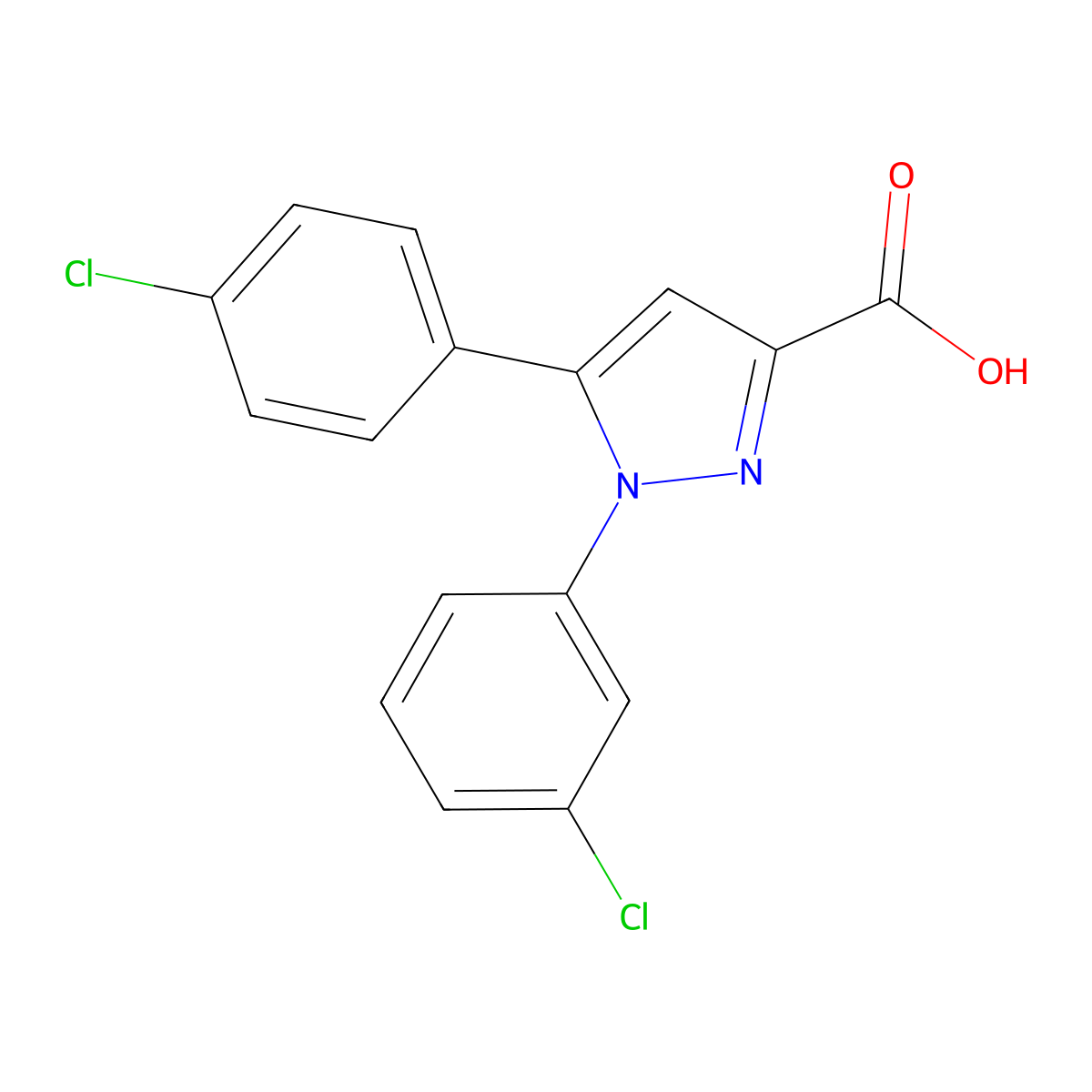 1-(3-chlorophenyl)-5-(4-chlorophenyl)-1H-pyrazole-3-carboxylic acid molecular structure, CAS 477711-99-2