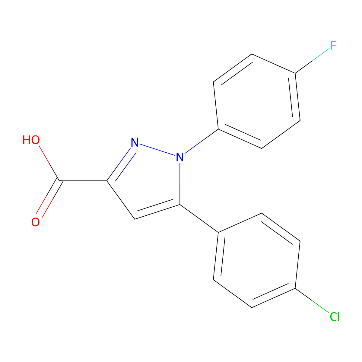 5-(4-Chlorophenyl)-1-(4-fluorophenyl)-1H-pyrazole-3-carboxylic acid molecular structure, CAS 477712-02-0