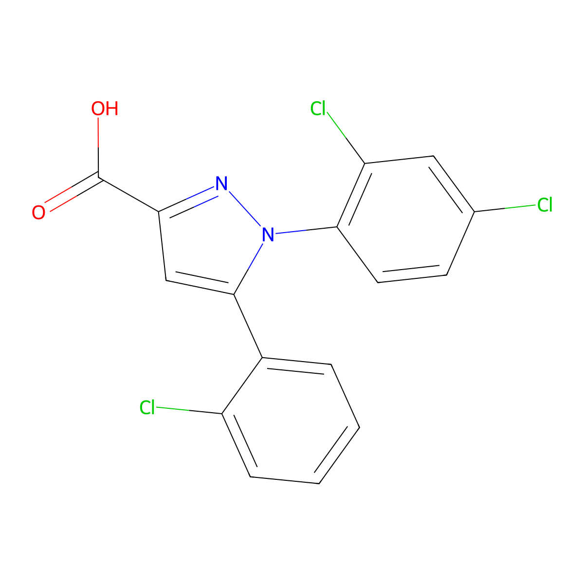 5-(2-chlorophenyl)-1-(2,4-dichlorophenyl)-1H-pyrazole-3-carboxylic acid molecular structure, CAS 477712-03-1