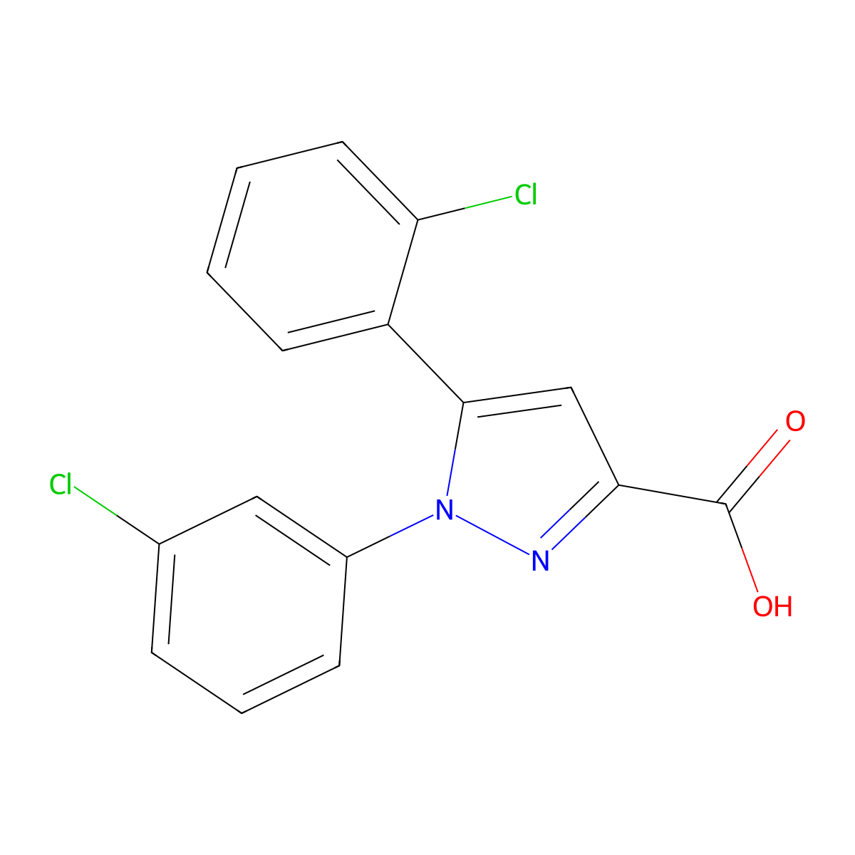 5-(2-Chlorophenyl)-1-(3-chlorophenyl)-1H-pyrazole-3-carboxylic acid molecular structure, CAS 477712-04-2