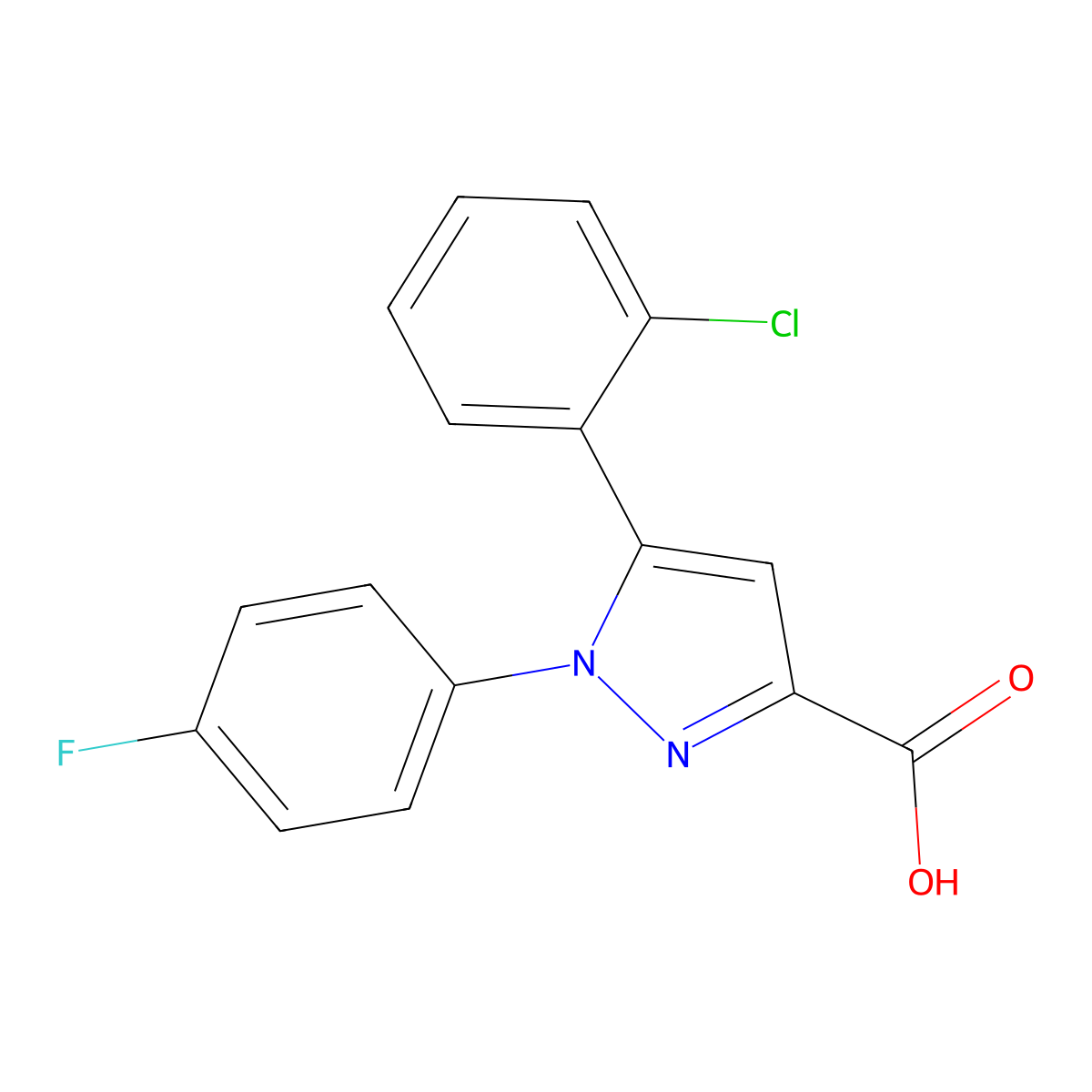 5-(2-chlorophenyl)-1-(4-fluorophenyl)-1H-pyrazole-3-carboxylic acid molecular structure, CAS 477712-06-4