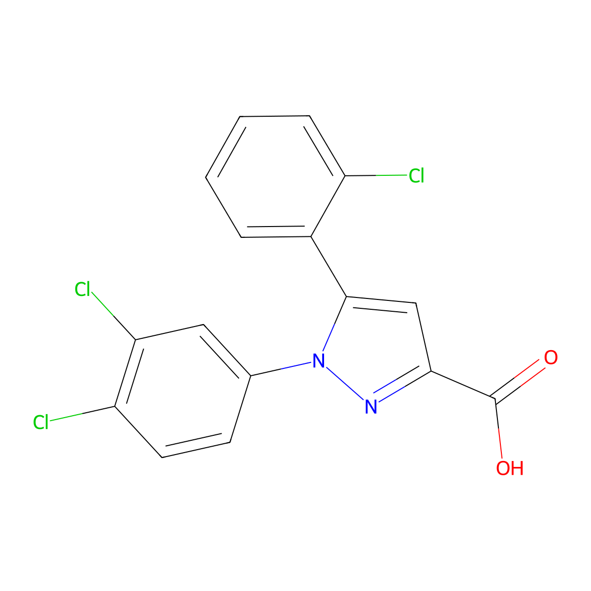 5-(2-chlorophenyl)-1-(3,4-dichlorophenyl)-1H-pyrazole-3-carboxylic acid molecular structure, CAS 477712-07-5