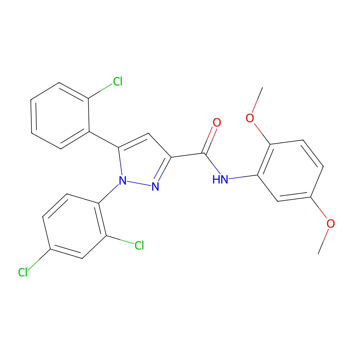 5-(2-chlorophenyl)-1-(2,4-dichlorophenyl)-N-(2,5-dimethoxyphenyl)-1H-pyrazole-3-carboxamide molecular structure, CAS 477712-12-2