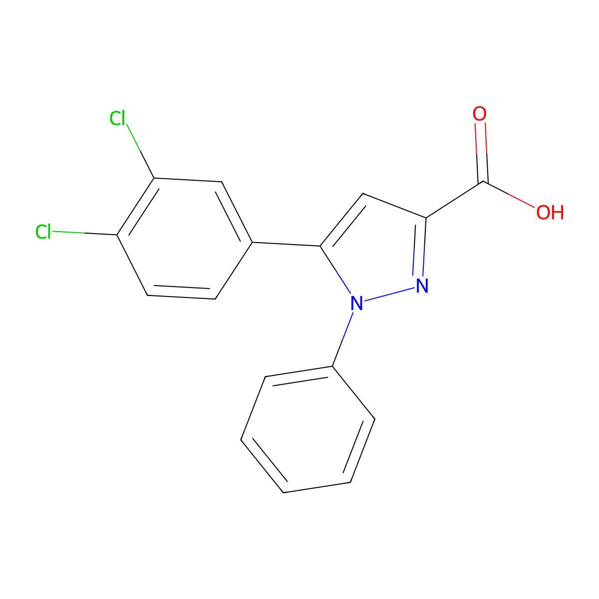5-(3,4-dichlorophenyl)-1-phenyl-1H-pyrazole-3-carboxylic acid molecular structure, CAS 477712-30-4