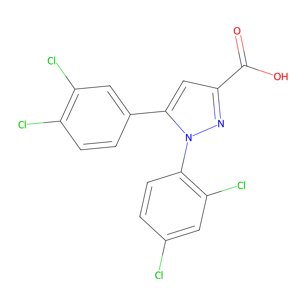 1-(2,4-dichlorophenyl)-5-(3,4-dichlorophenyl)-1H-pyrazole-3-carboxylic acid molecular structure, CAS 477712-32-6