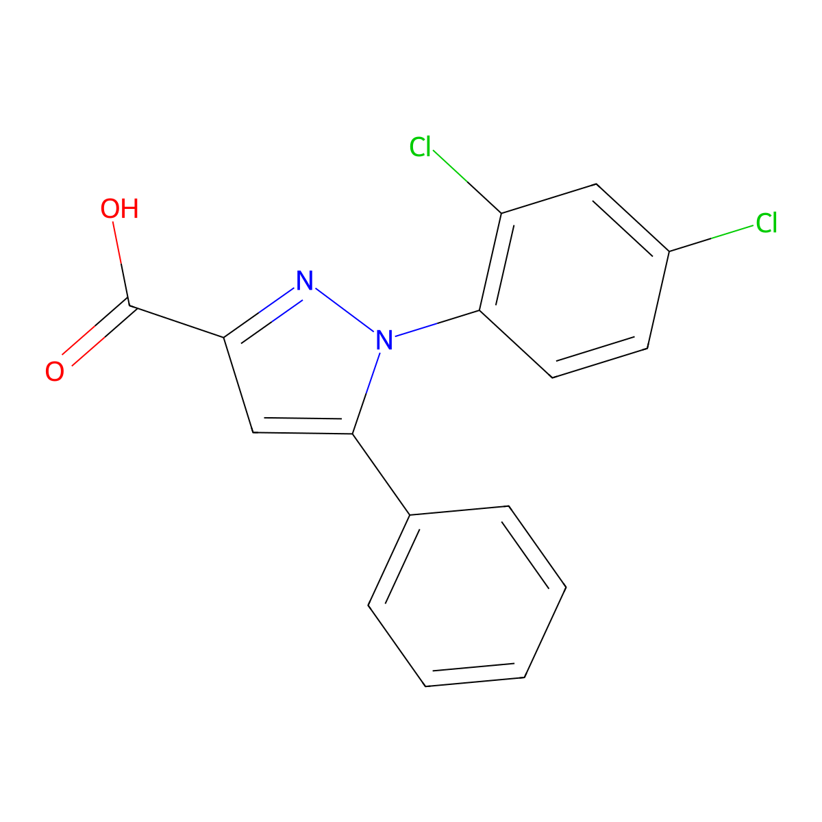 1-(2,4-dichlorophenyl)-5-phenyl-1H-pyrazole-3-carboxylic acid molecular structure, CAS 477712-39-3