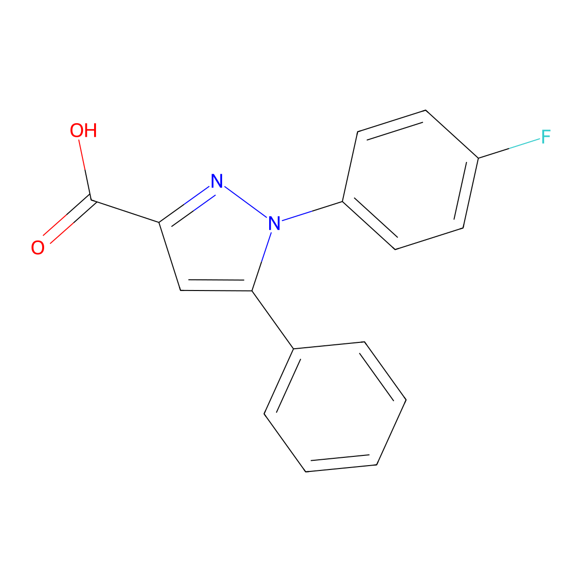 1-(4-fluorophenyl)-5-phenyl-1H-pyrazole-3-carboxylic acid molecular structure, CAS 477712-40-6