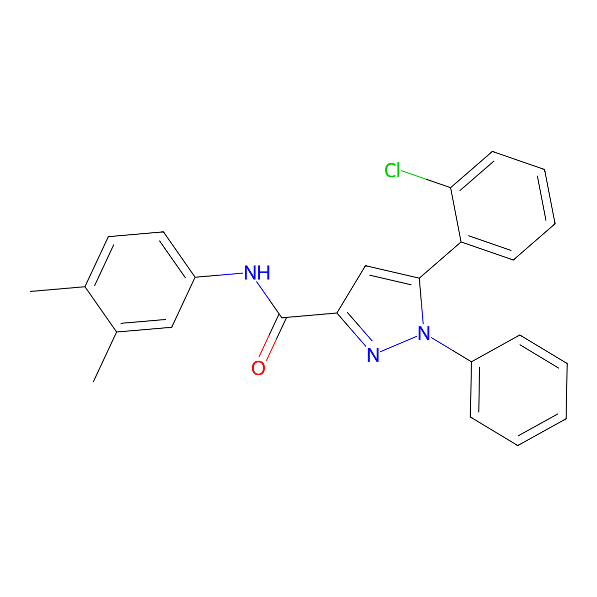 5-(2-chlorophenyl)-N-(3,4-dimethylphenyl)-1-phenyl-1H-pyrazole-3-carboxamide molecular structure, CAS 477712-43-9