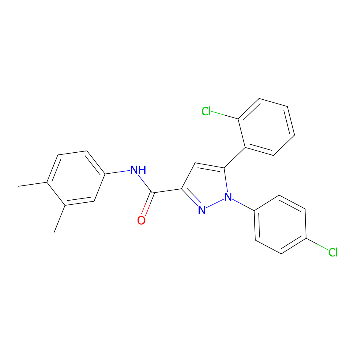 5-(2-chlorophenyl)-1-(4-chlorophenyl)-N-(3,4-dimethylphenyl)-1H-pyrazole-3-carboxamide molecular structure, CAS 477712-47-3