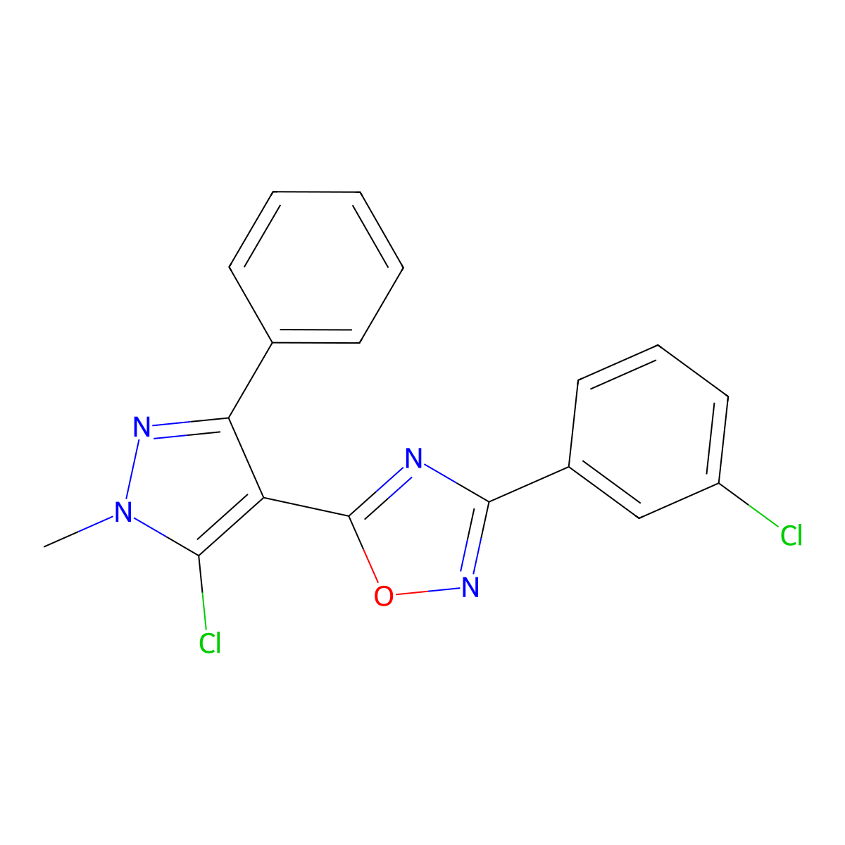 5-(5-chloro-1-methyl-3-phenyl-1H-pyrazol-4-yl)-3-(3-chlorophenyl)-1,2,4-oxadiazole molecular structure, CAS 477712-53-1
