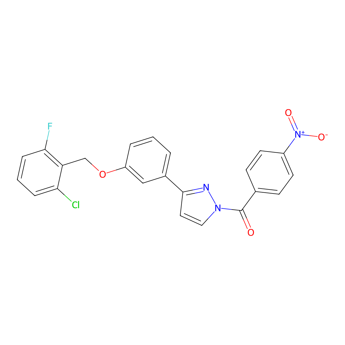 (3-{3-[(2-chloro-6-fluorobenzyl)oxy]phenyl}-1H-pyrazol-1-yl)(4-nitrophenyl)methanone molecular structure, CAS 477712-56-4
