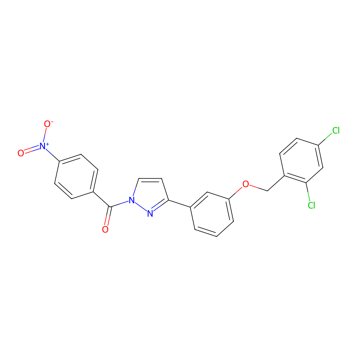 [3-[3-[(2,4-Dichlorophenyl)methoxy]phenyl]pyrazol-1-yl]-(4-nitrophenyl)methanone molecular structure, CAS 477712-57-5